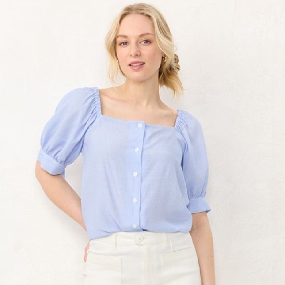 NWT LC Lauren Conrad Button Front Squareneck Top